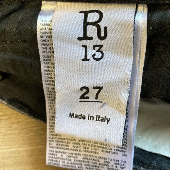 R13 Biker Boy Jeans in Albany Washed Black w Rips Cropped Skinny Straight - Picture 8 of 10